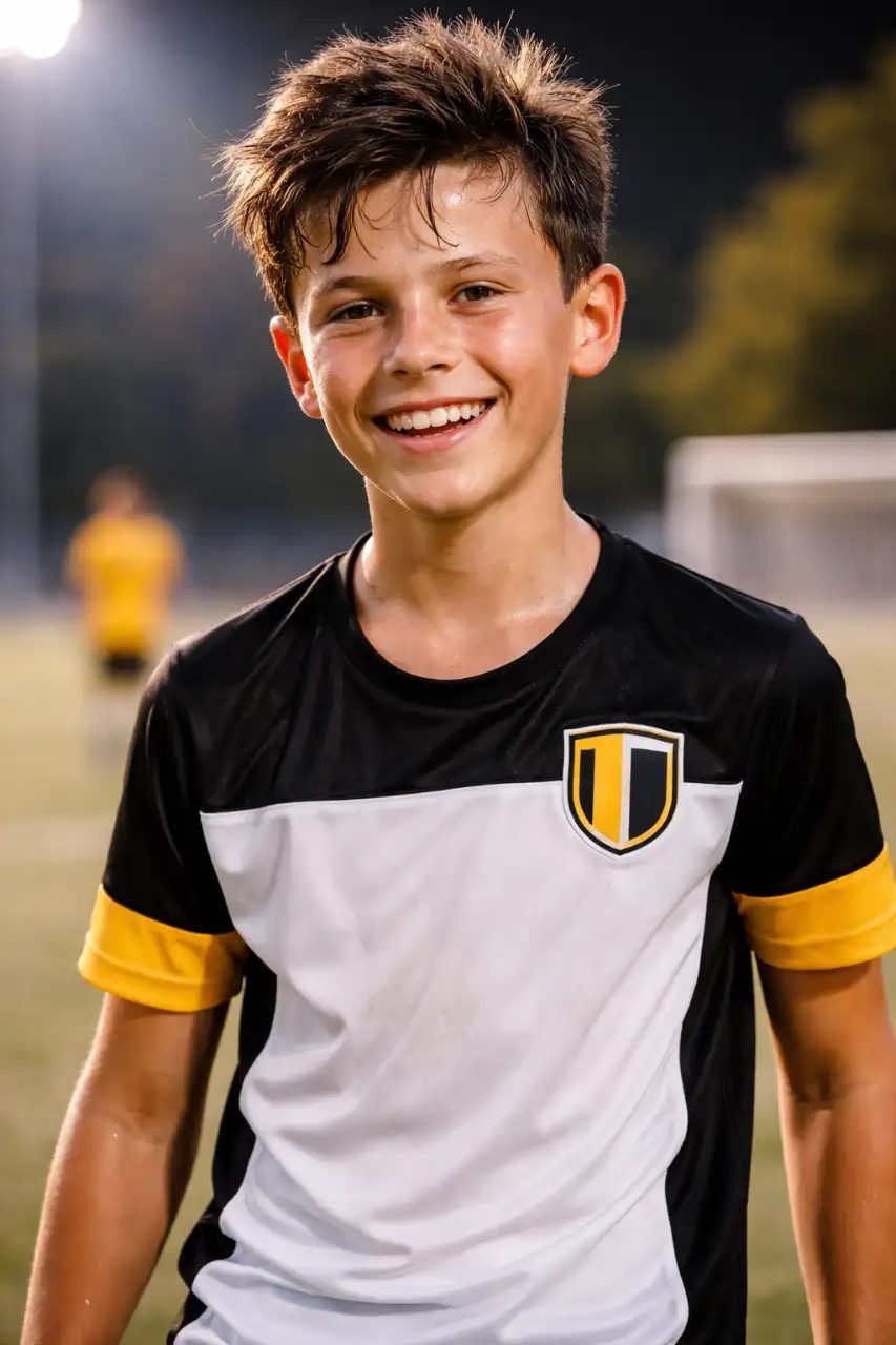 Porträt eines jungen Fussballspielers, schwarz-weiß, professionell